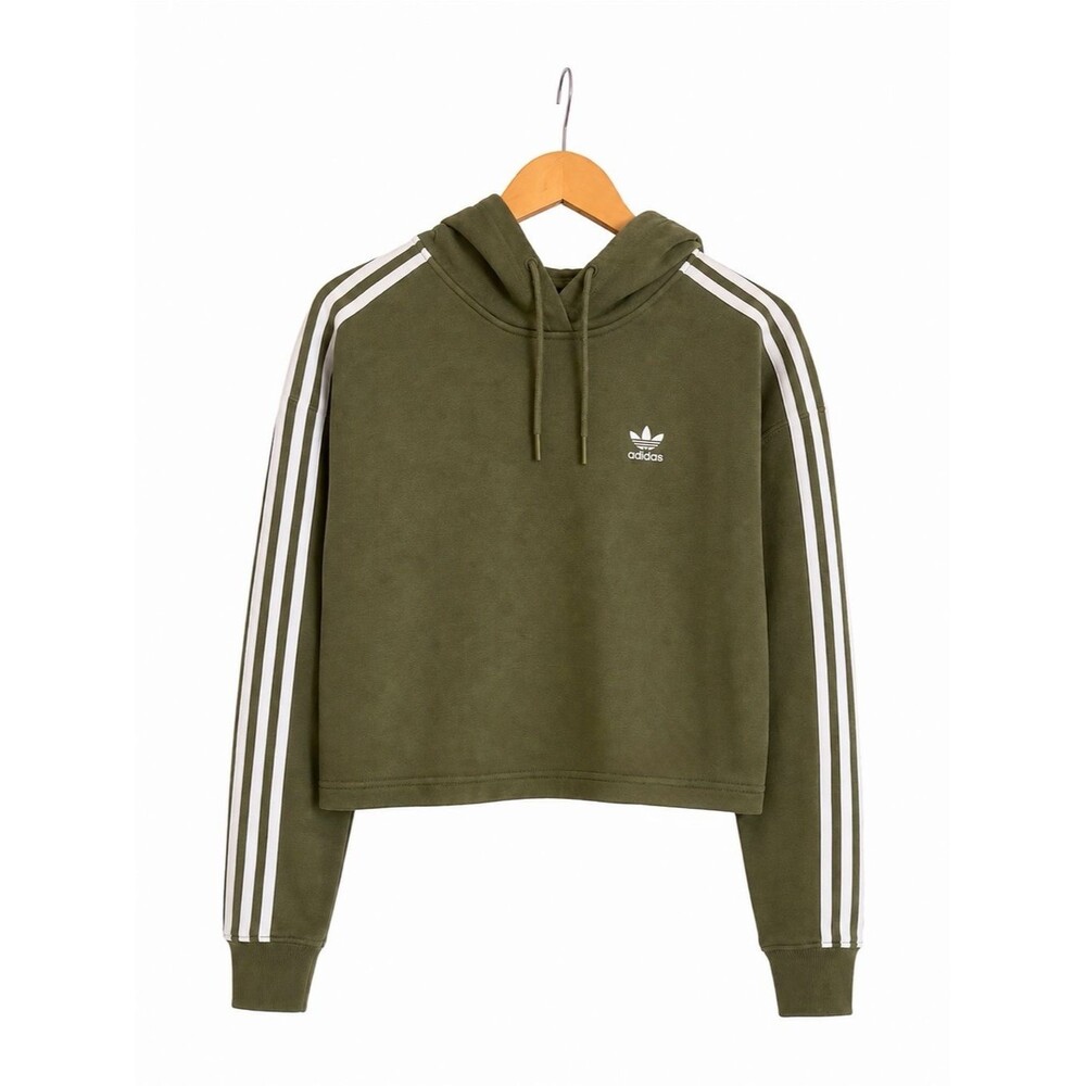 Adidas Olive Green Hoodie Women's Y2K Athleisure Sweatshirt Comfy Classic